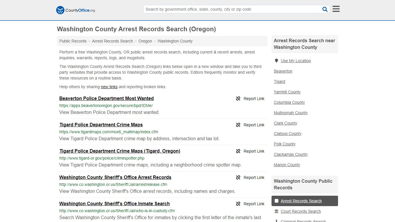 Washington County Arrest Records Search (Oregon) - County Office